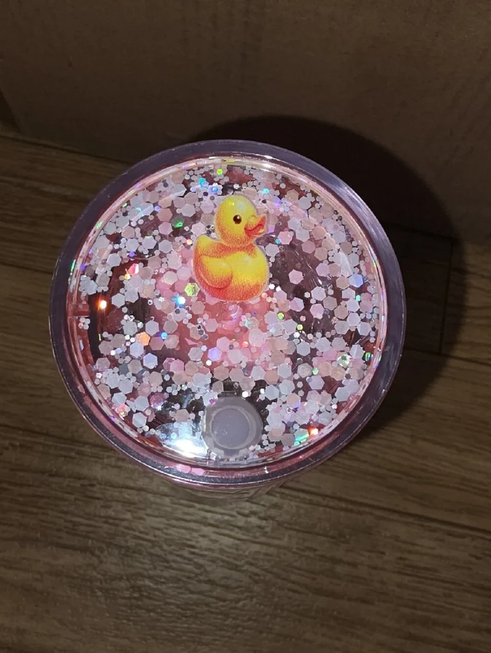 Cute Yellow Duck Glitter Travel Tumbler - Pink Accent